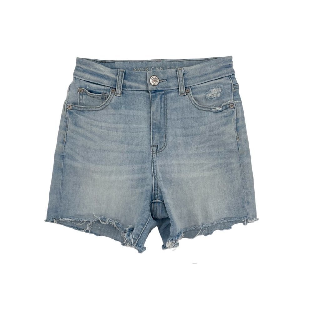 American Eagle Curvy Hi Rise Shortie Light Wash Cut Off Shorts Womens Size 0